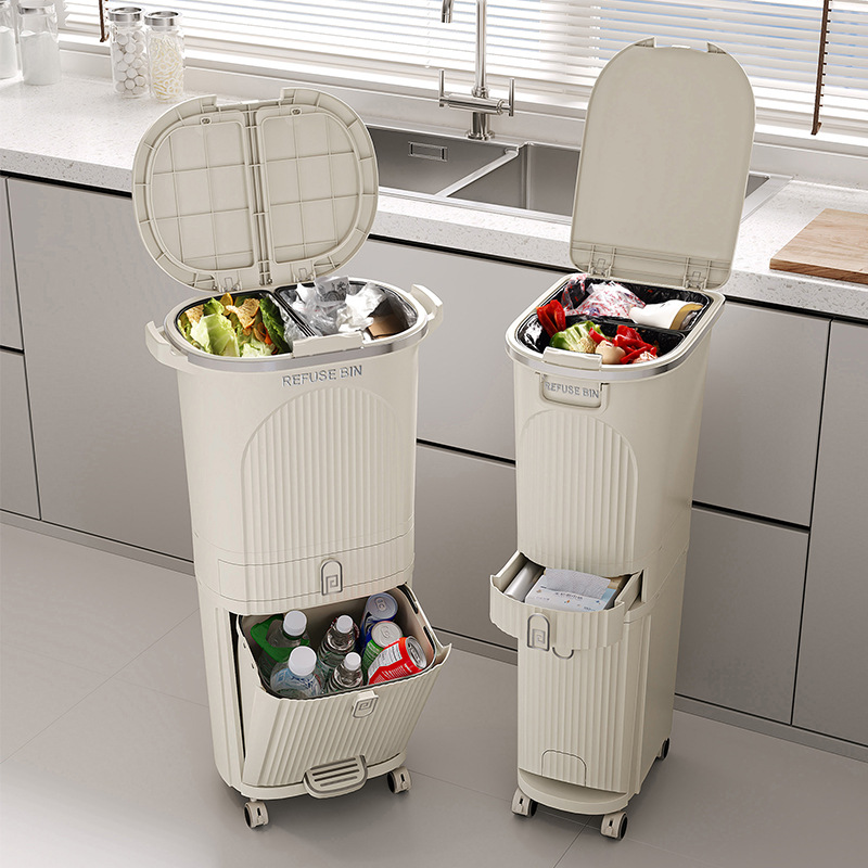 Commercial Kitchen Bin - ‌ Trittpedal-Küchenmülleimer - Geruchsdichter Doppelfach-Abfallbehälter, Schlanke
